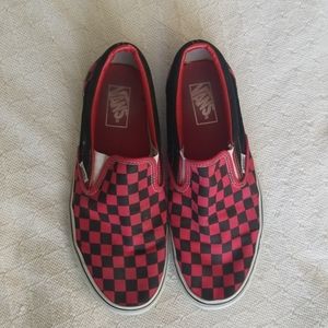 Vans Slip On Red and Black Checker Board Print